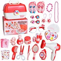 Maletín de Joyería y Maquillaje Juguete Pretend Play Belleza Caja Completa de Peluquería inluye 30 Piezas Comésticas…